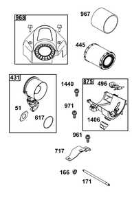 Air Cleaner Group Diagram and Parts List for 49X977-0015-J1  Briggs and Stratton Engine